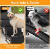 Foldable Dog Ramp 4 Step Collaspible Non Slip Stairs for Car Trucks SUV 176LBS Load Oxford Fabric Steel Ladders with Straps Tether Clip