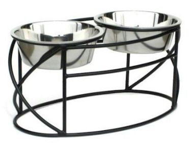 Oval Cross Double Raised Feeder - Small/Black