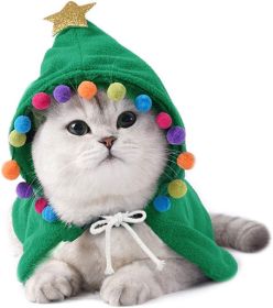 Pet Christmas Costume Puppy Xmas Cape with Stars and Pompoms Cat Santa Cloak (Color: Green, size: M)