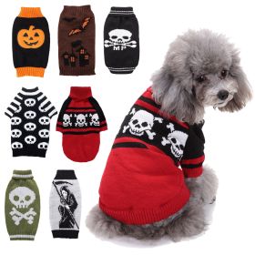 Pet Dog Halloween Costume Pumpkin Skull Death Pattern Pet Knit Sweater (Type: White and black skullM)