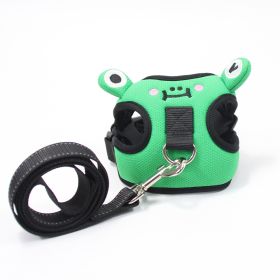 dog harness set; with leas frog leash pet mesh breathable small dog chest back retractable dog leash pet harness (Specification (L * W): M, colour: Green frog+traction rope)