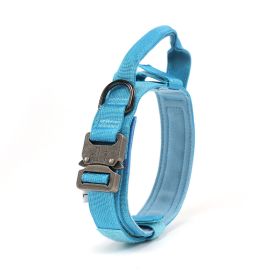 Tactical Dog Collar Military Dog Collar Adjustable Nylon Dog Collar Heavy Duty Metal Buckle with Handle for Dog Training (Color: Blue, size: M)